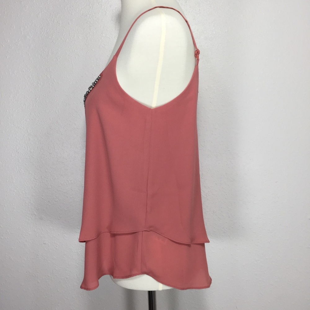 Blush Beaded Embellished Spaghetti Strap Dressy Cami Chiffon Double Layer - Picture 2 of 8